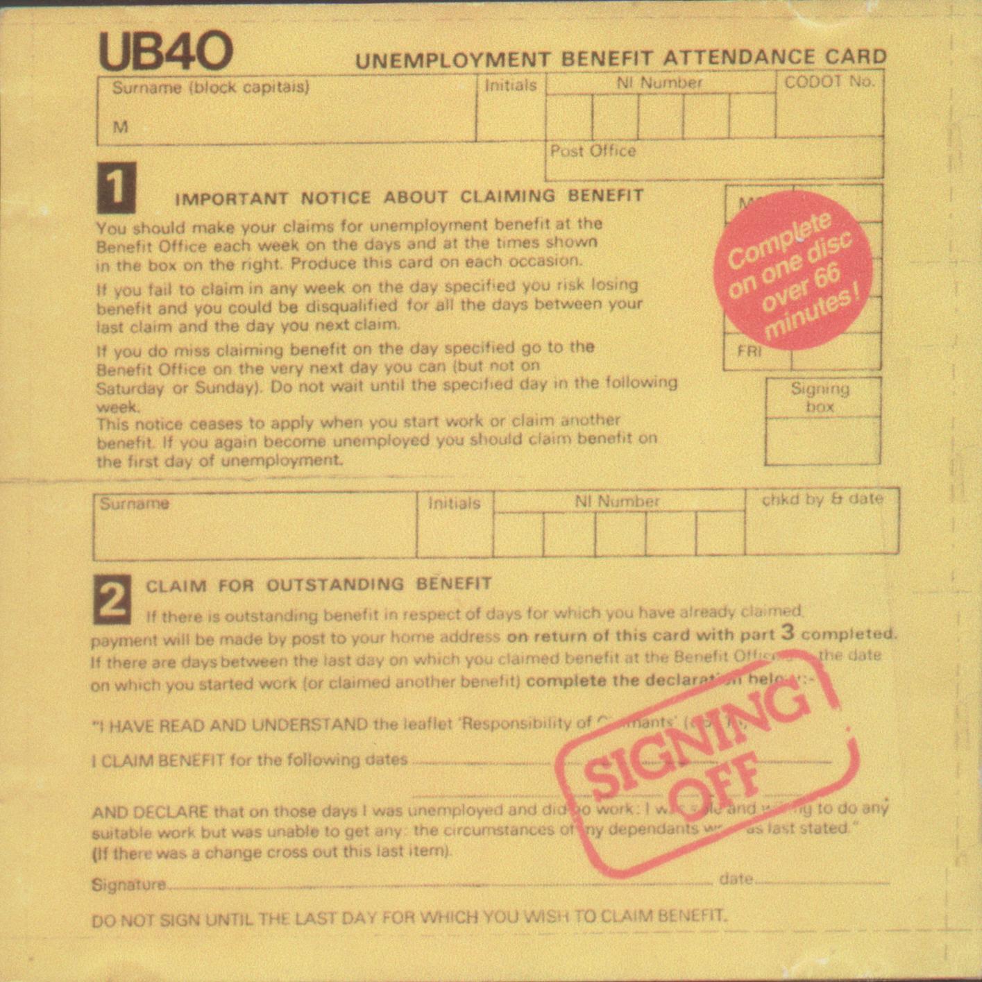 UB40  Signing off  front